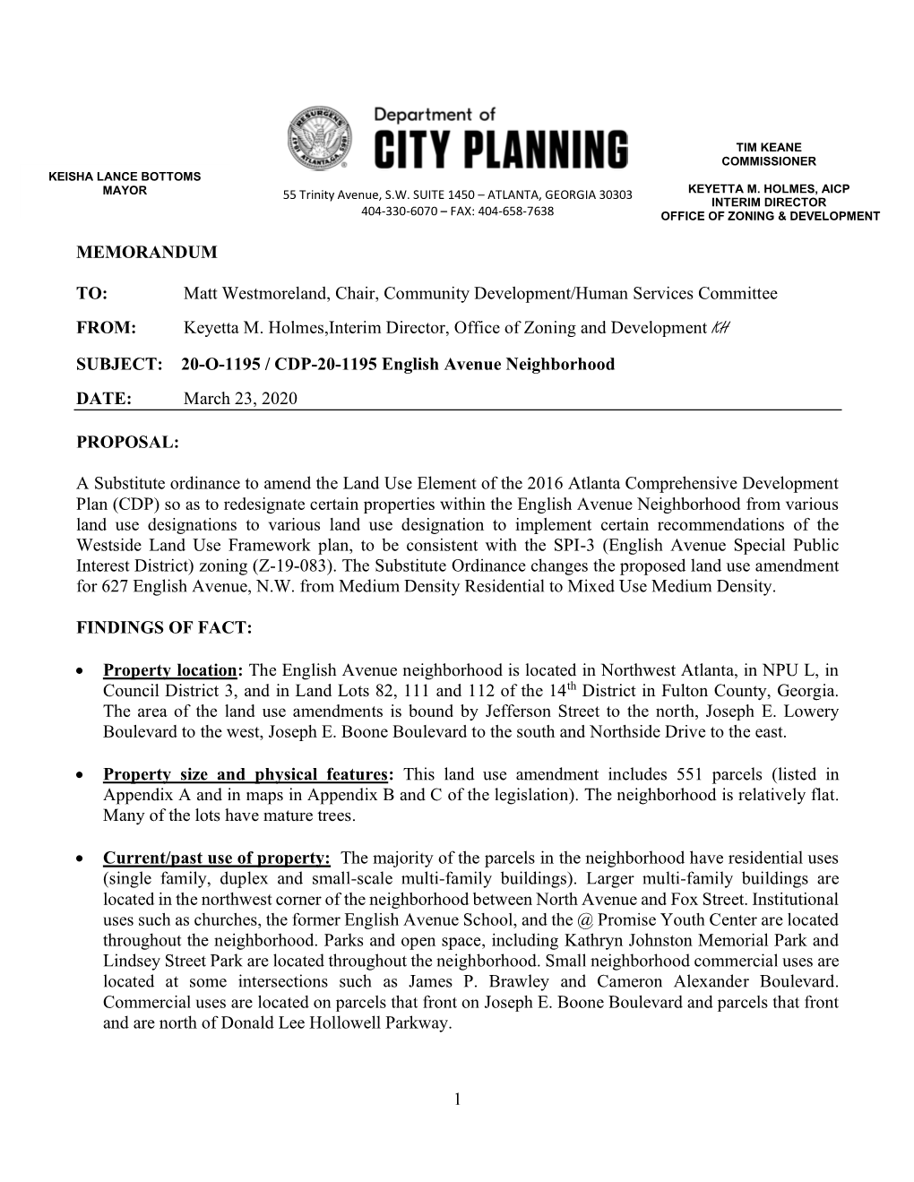 1 MEMORANDUM TO: Matt Westmoreland, Chair, Community Development/Human Services Committee FROM: Keyetta M. Holmes,Interim Direct