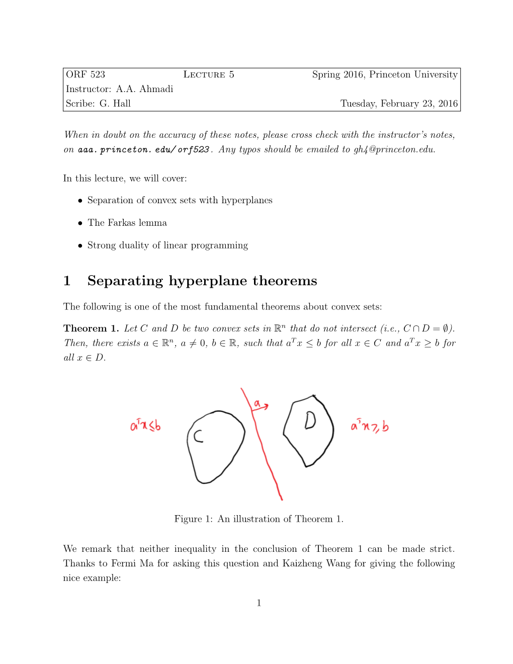 1 Separating Hyperplane Theorems