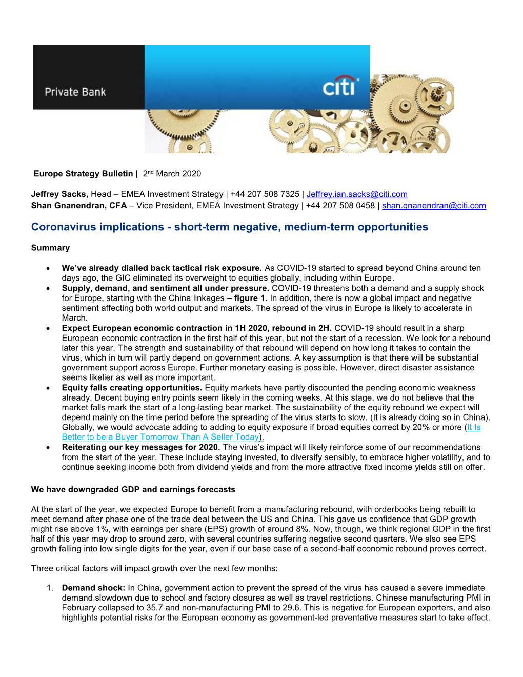 Coronavirus Implications - Short-Term Negative, Medium-Term Opportunities