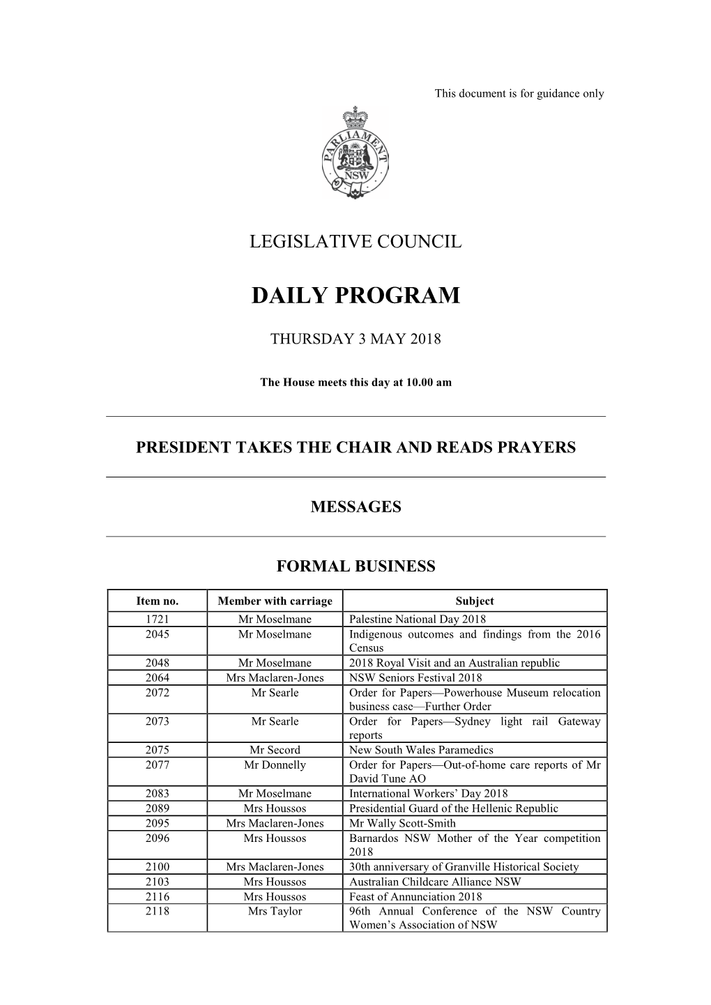 Daily Program