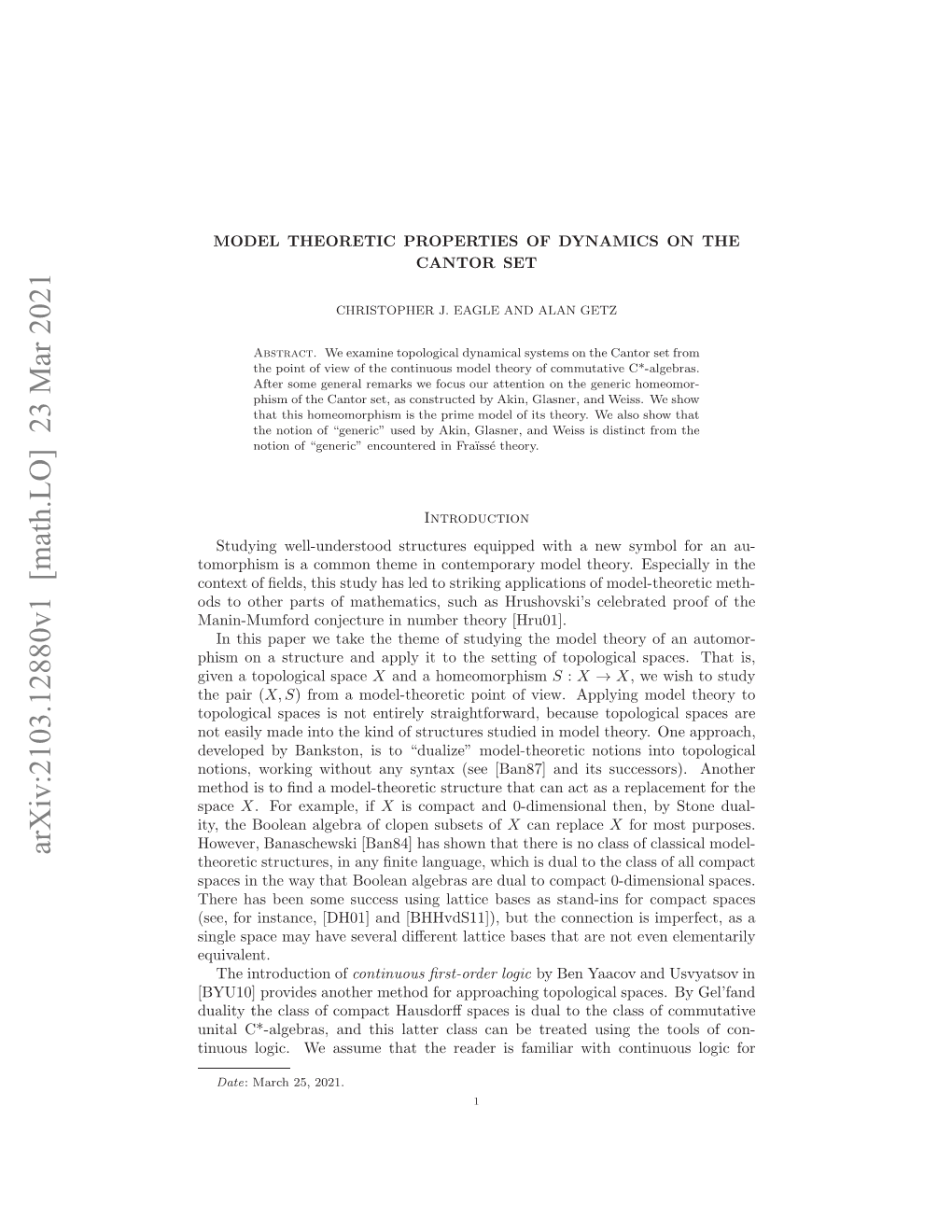 Arxiv:2103.12880V1 [Math.LO] 23 Mar 2021 D Oohrprso Ahmtc,Sc Shuhvk’ Celebrat Hrushovski’S As [Hru01]