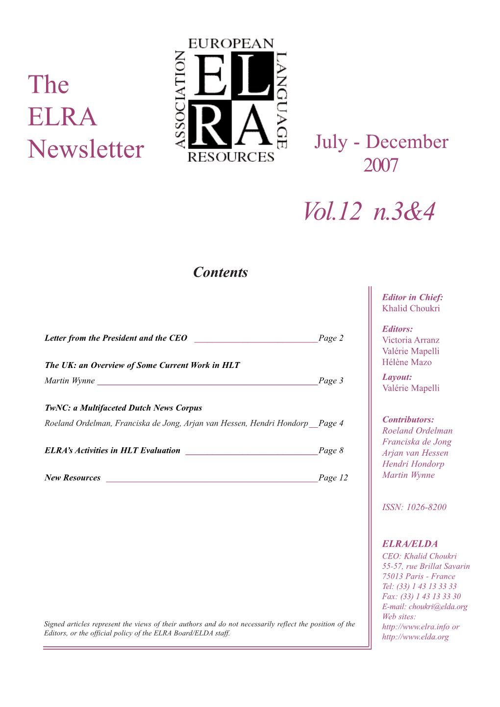 The ELRA Newsletter Vol.12 N.3&4