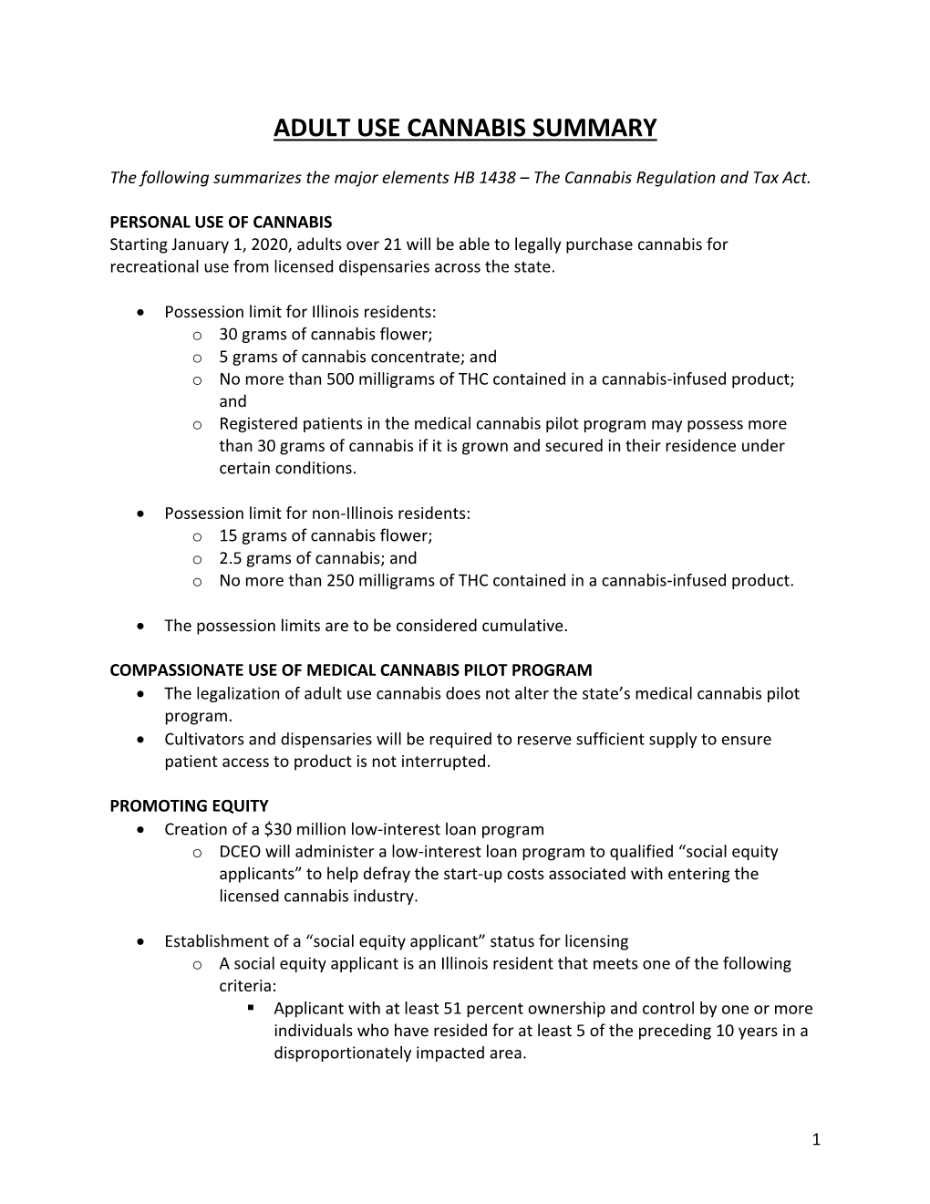 Summary of HB 1438 the Cannabis Regulation and Tax