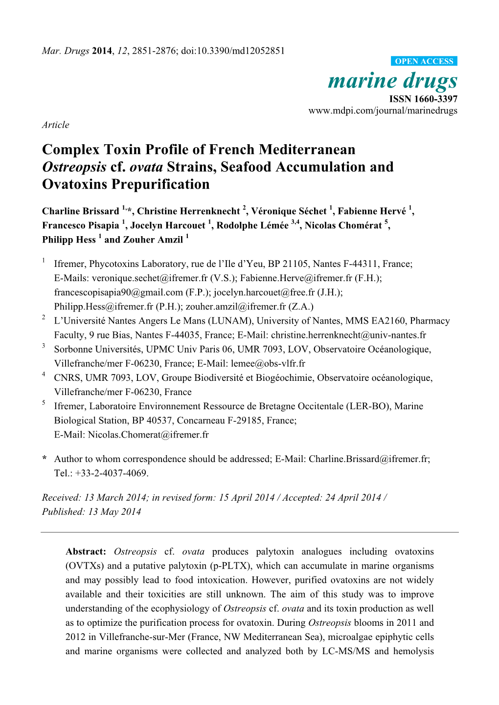 Complex Toxin Profile of French Mediterranean Ostreopsis Cf