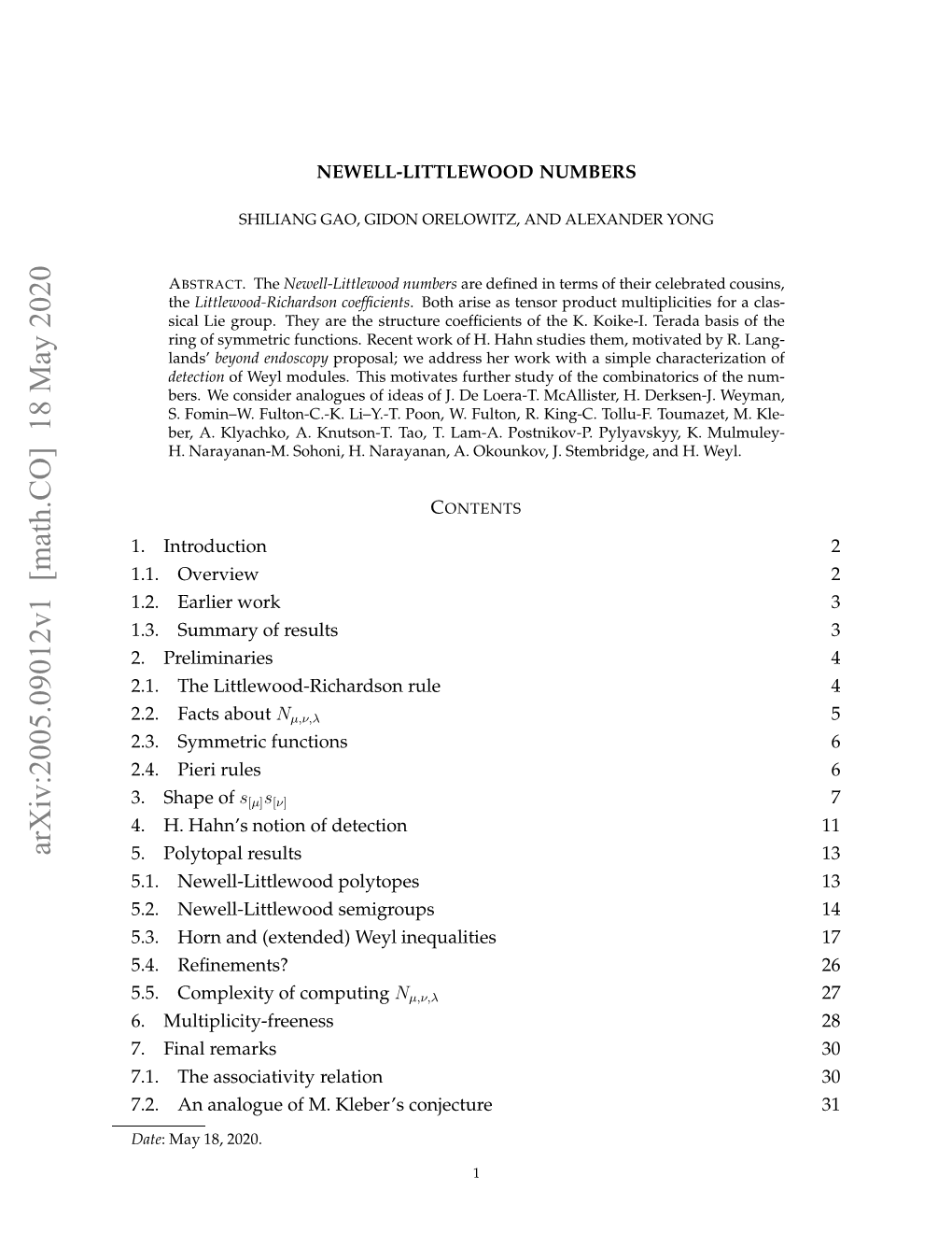 Arxiv:2005.09012V1 [Math.CO] 18 May 2020 Date ..Fcsabout Facts 2.2