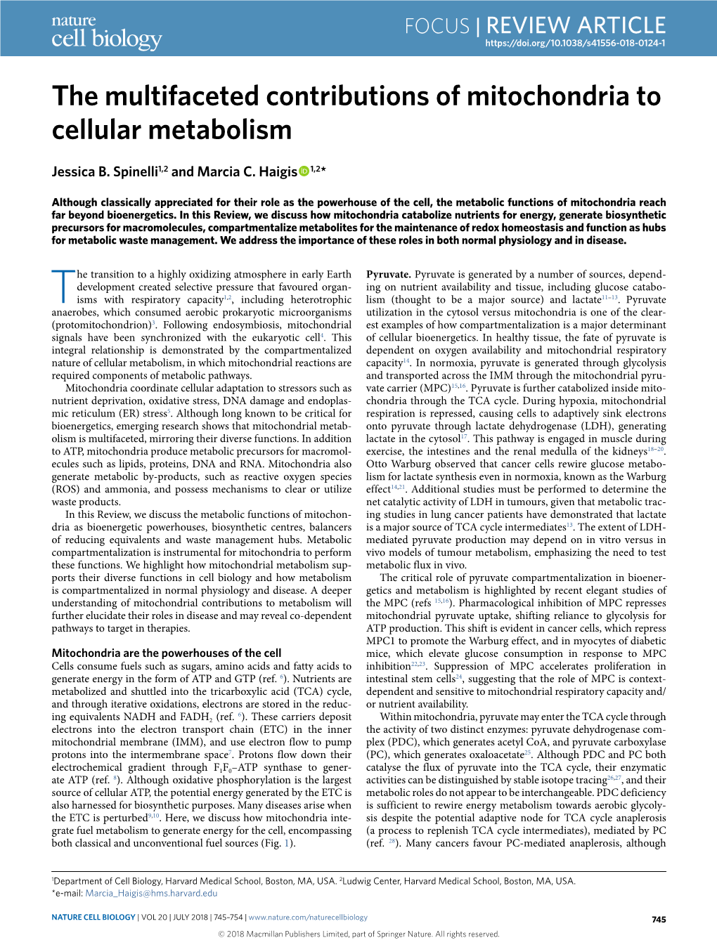 The Multifaceted Contributions of Mitochondria to Cellular Metabolism