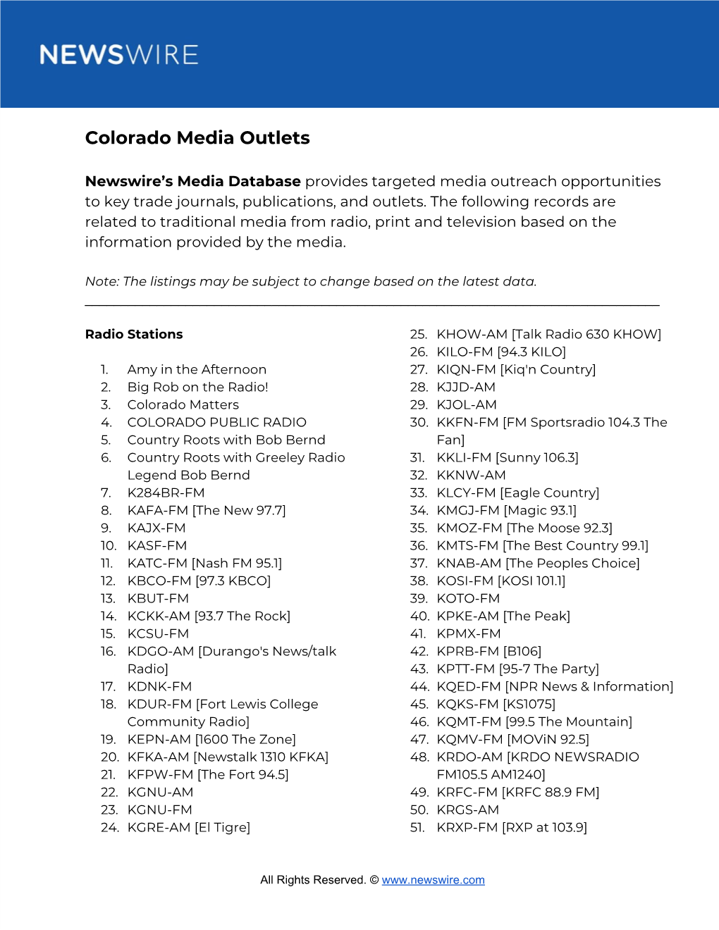 Colorado Media Outlets