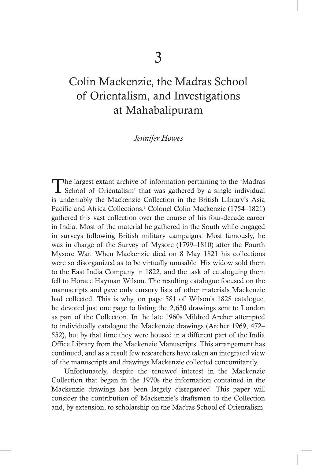 Colin Mackenzie, the Madras School of Orientalism, and Investigations at Mahabalipuram