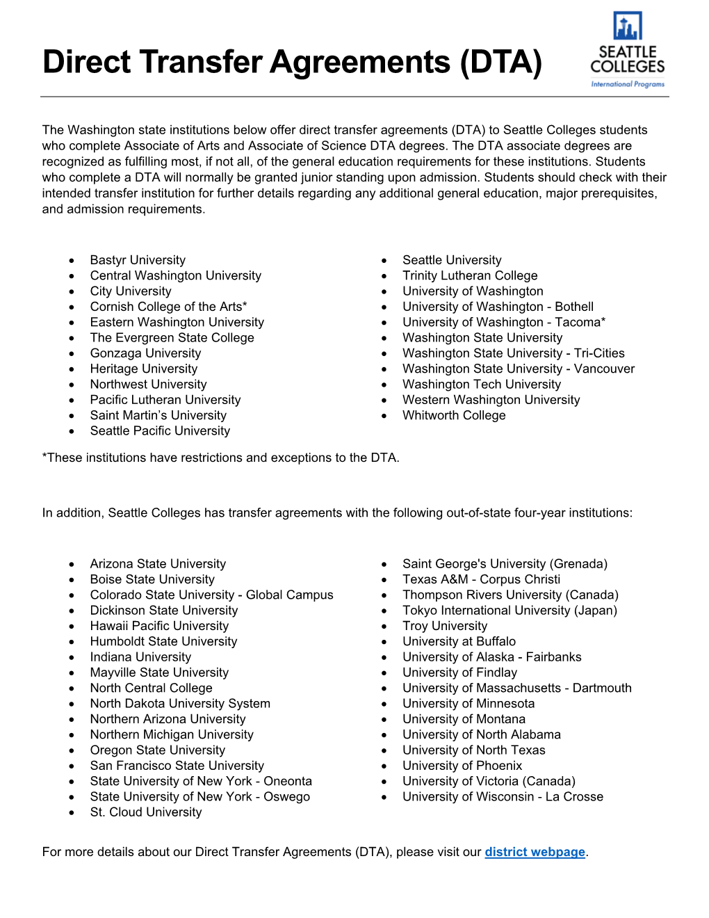 Direct Transfer Agreements (DTA)