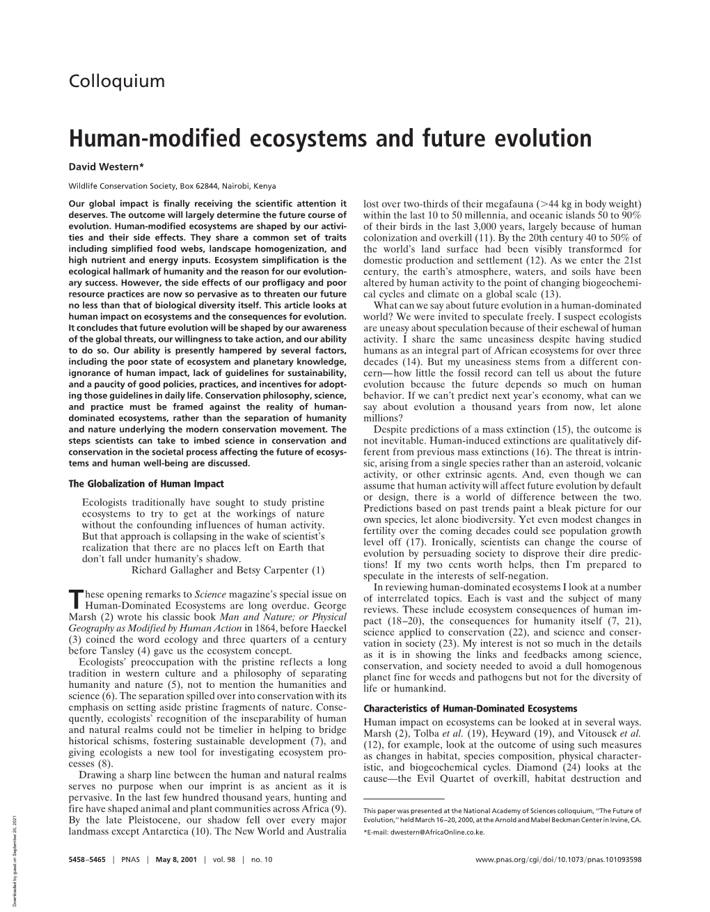 Human-Modified Ecosystems and Future Evolution