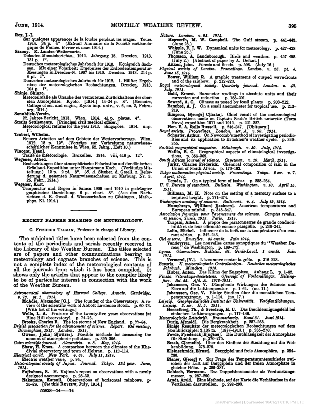 June, 1914. Monthly Weather Review. J