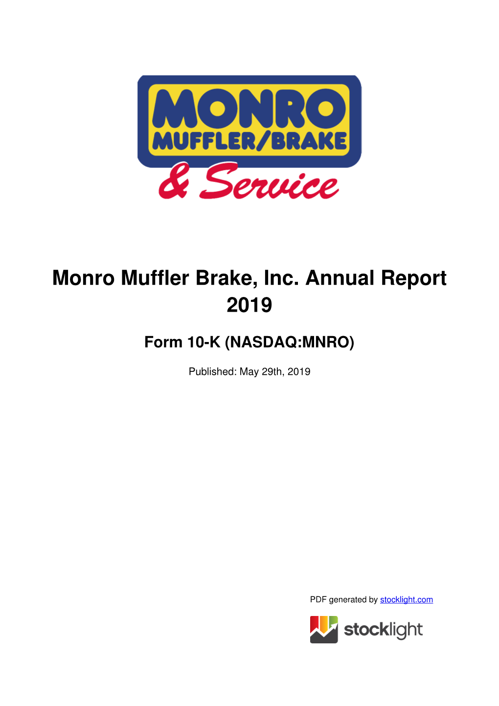 Monro Muffler Brake, Inc. Annual Report 2019