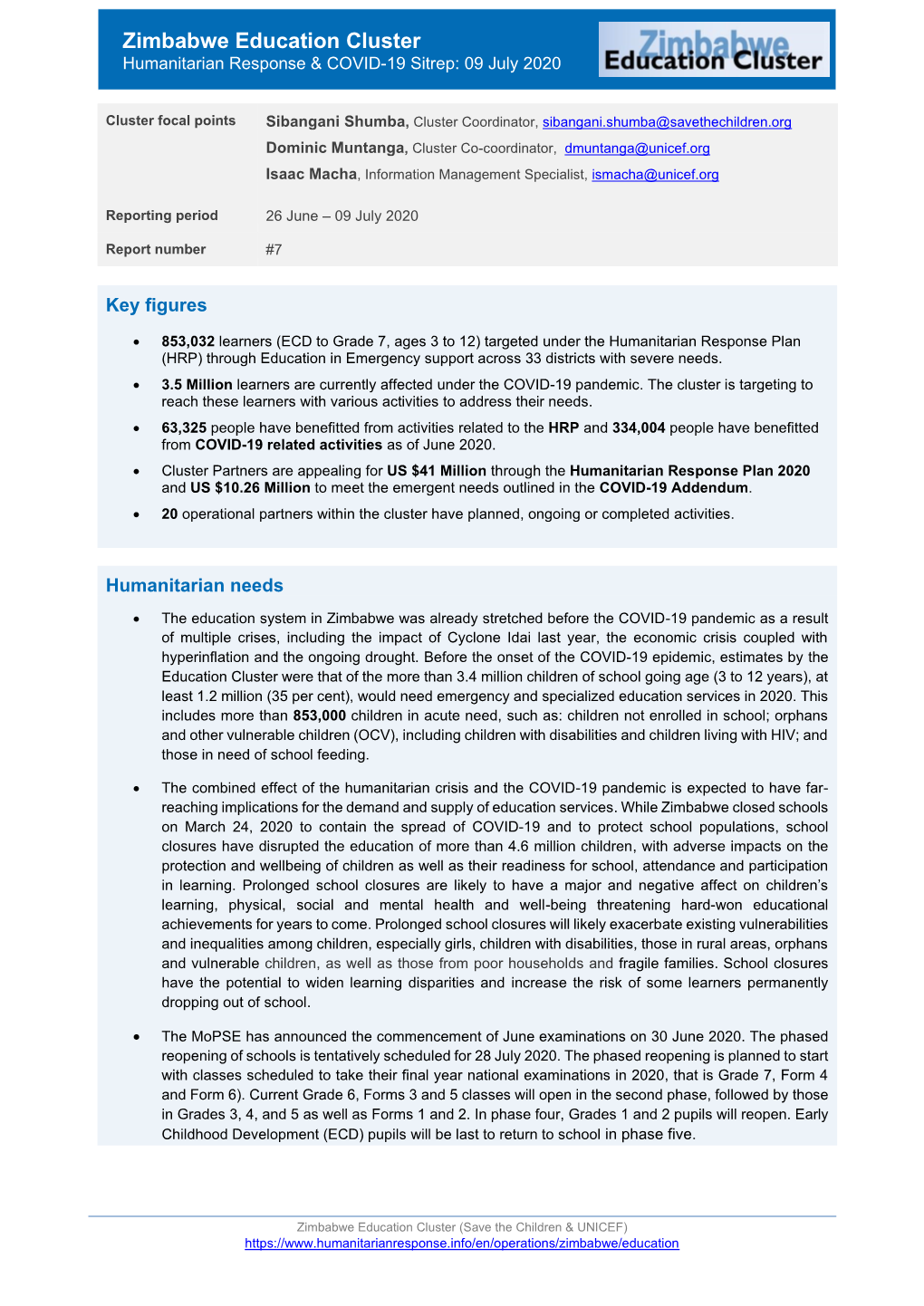 ZIM Education Cluster Situational Report 04