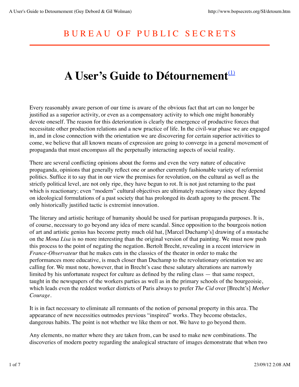 A User's Guide to Detournement (Guy Debord & Gil Wolman)
