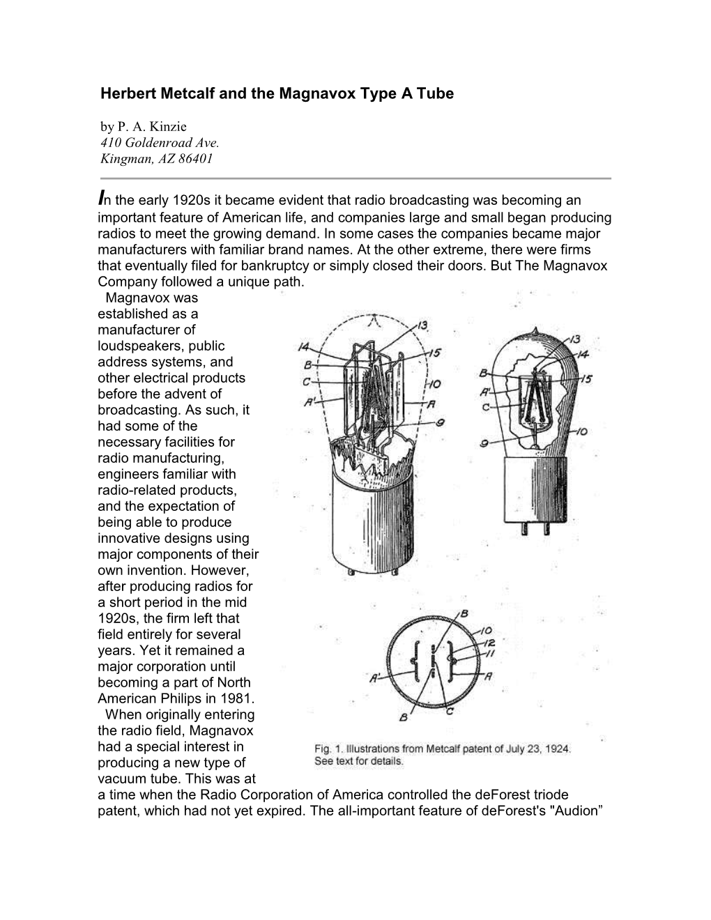 Herbert Metcalf and the Magnavox Type a Tube