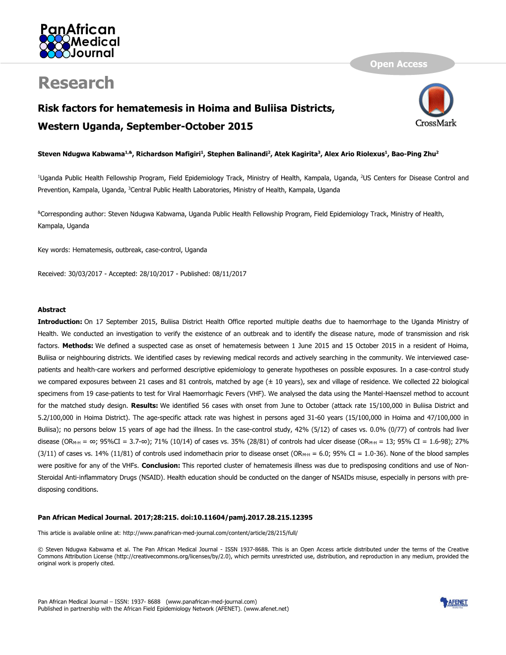 Research Risk Factors for Hematemesis in Hoima and Buliisa Districts