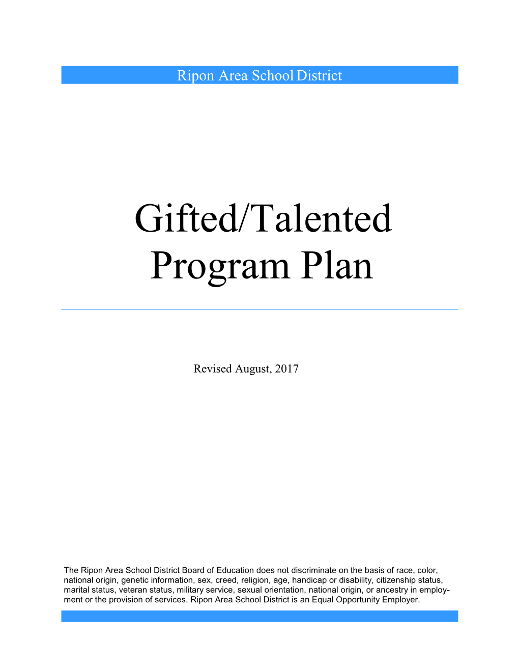 Gifted/Talented Program Plan