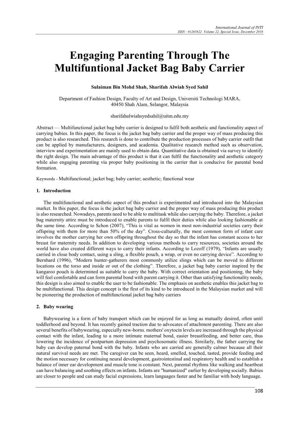 Engaging Parenting Through the Multifuntional Jacket Bag Baby Carrier