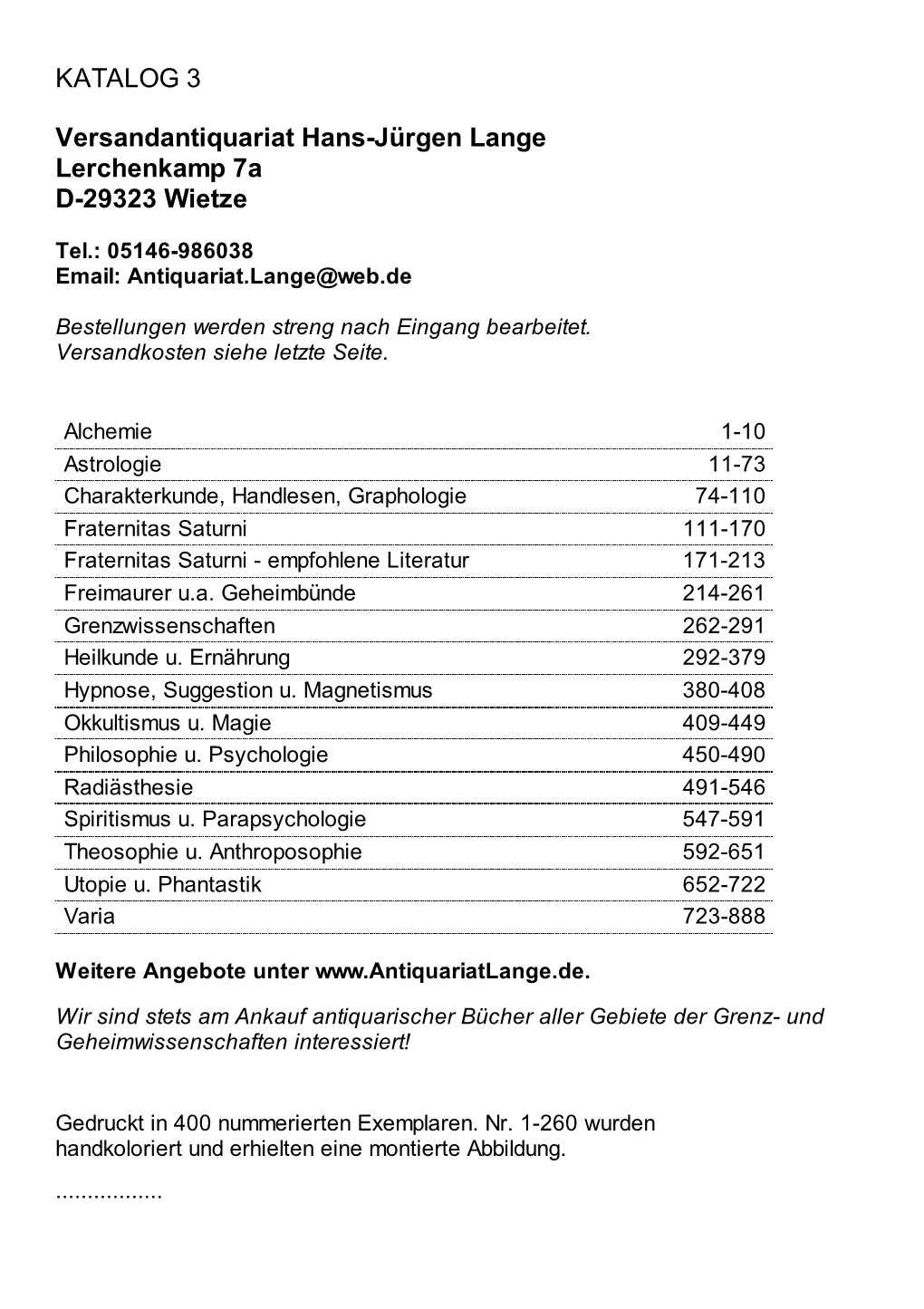 KATALOG 3 Versandantiquariat Hans-Jürgen Lange Lerchenkamp