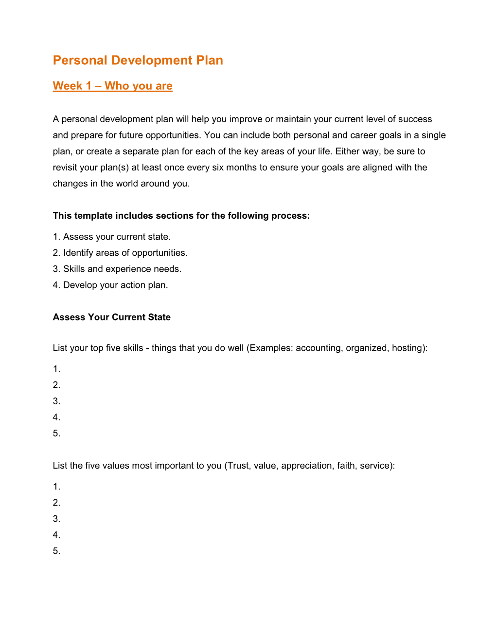 Personal Development Plan Template