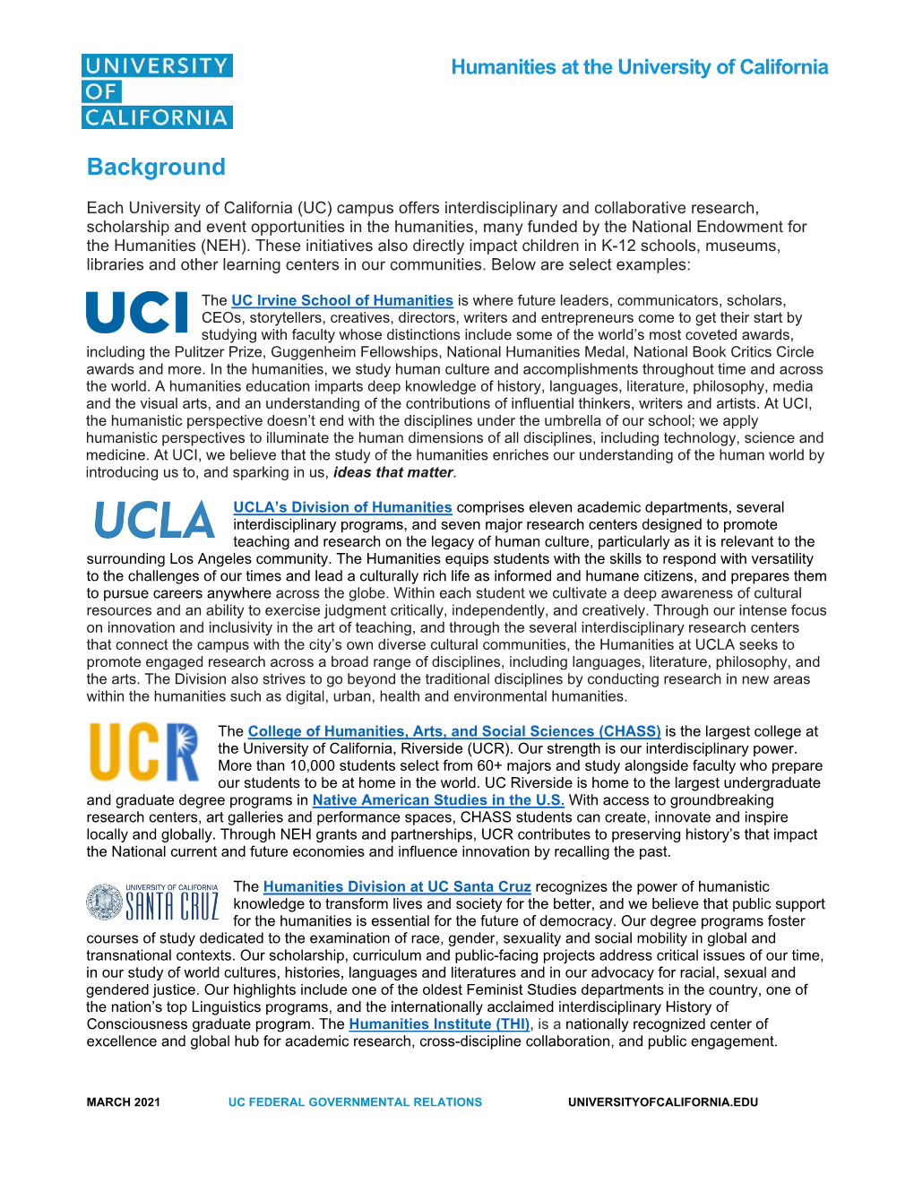 Humanities at the University of California (Pdf)