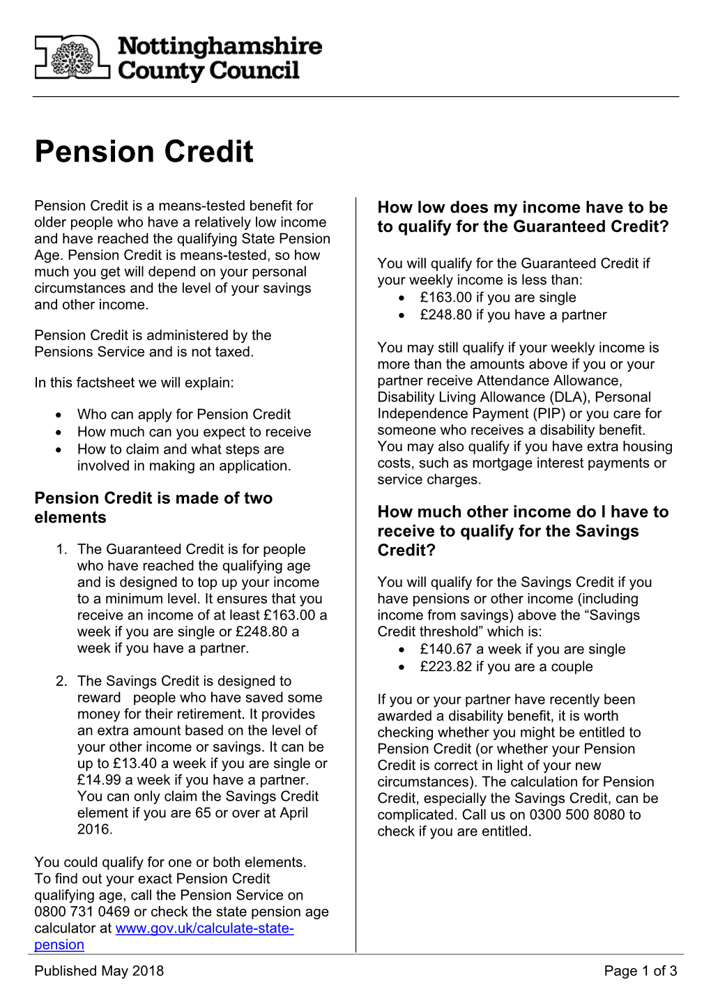 Pension Credit Factsheet