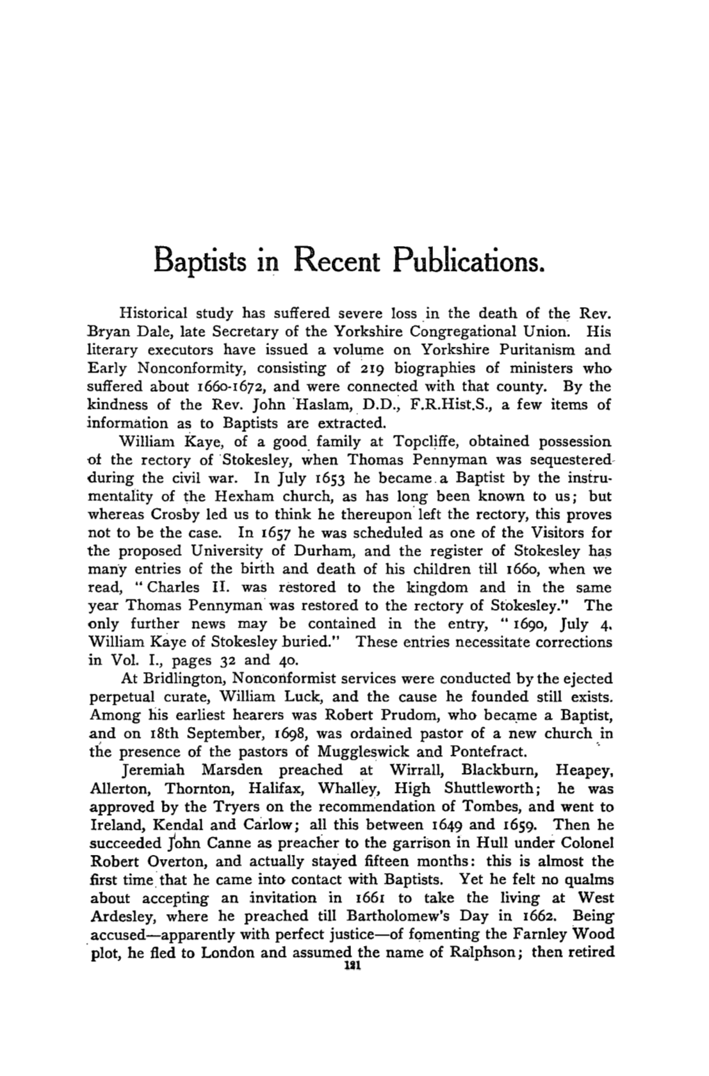 Baptists in Recent Publications