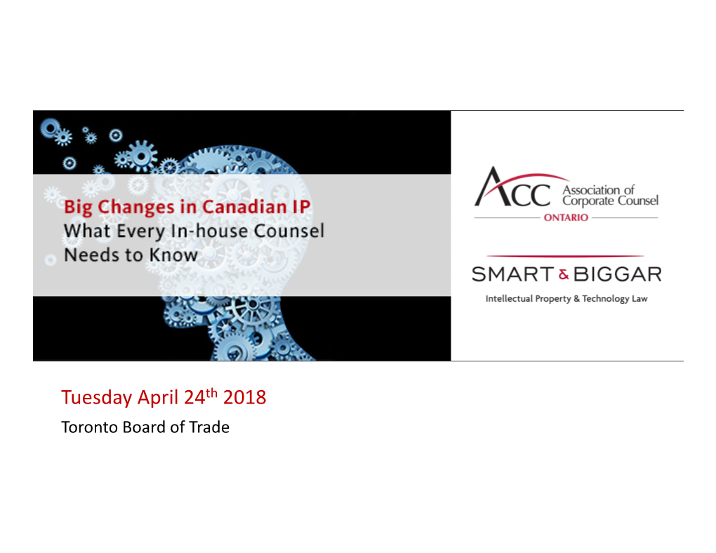 Tuesday April 24Th 2018 Toronto Board of Trade Agenda