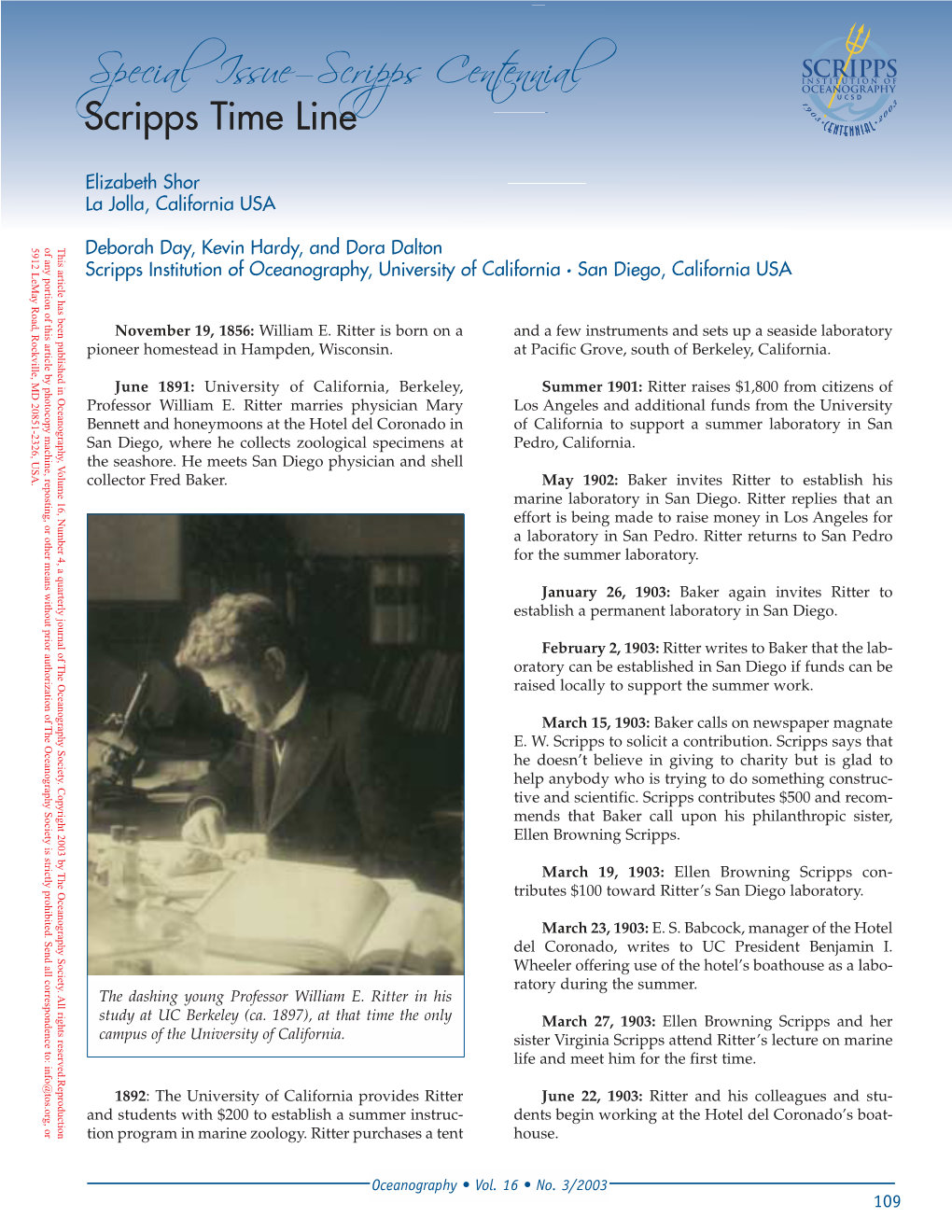 Special Issue—Scripps Centennial Scripps Time Line