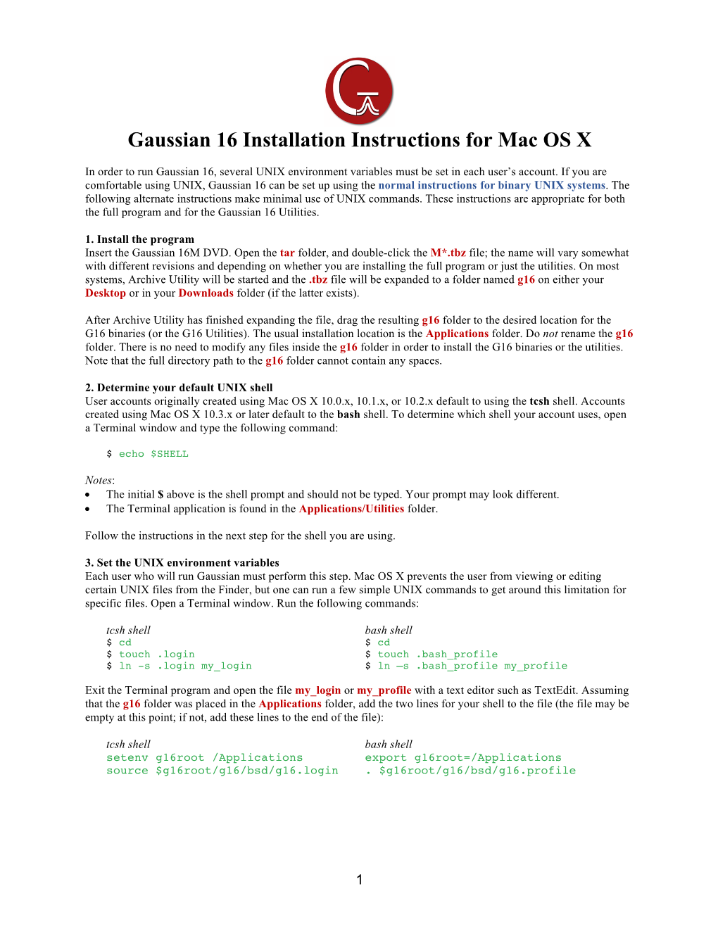 Gaussian 16 Installation Instructions for Mac OS X