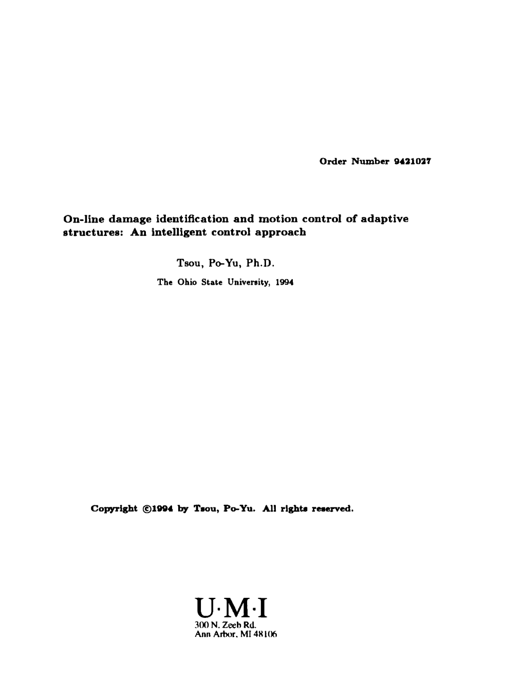 A N Intelligent Control Approach Tsou, Po-Yu, Ph.D