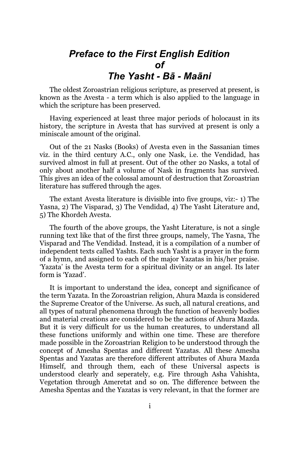 Preface to the First English Edition of the Yasht