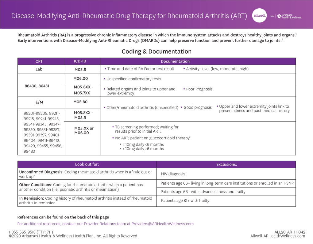 Rheumatoid Arthritis Coding Tip Sheet