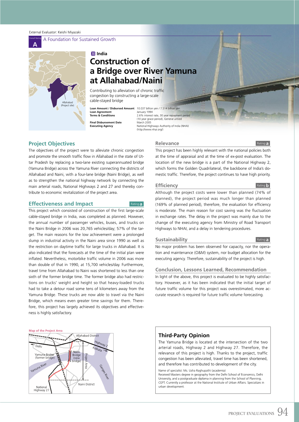 Construction of a Bridge Over River Yamuna at Allahabad/Naini Contributing to Alleviation of Chronic Traffic Congestion by Constructing a Large-Scale