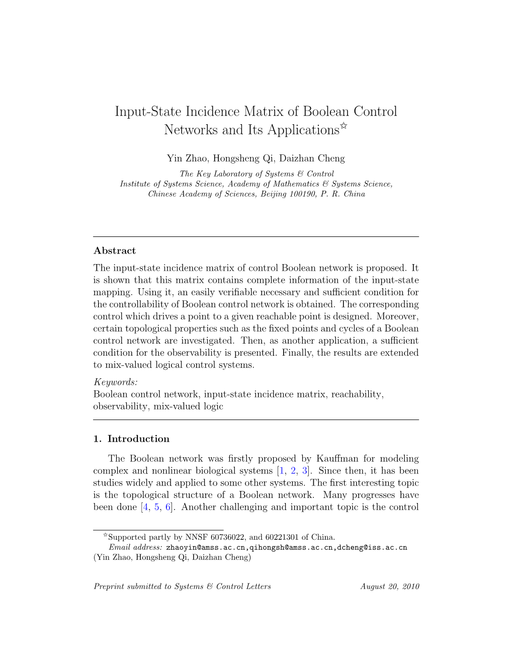 Input-State Incidence Matrix of Boolean Control Networks and Its Applications$