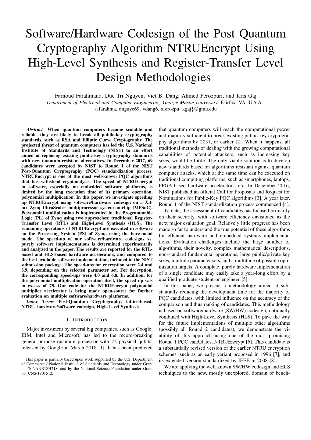 Software/Hardware Codesign of the Post Quantum Cryptography Algorithm Ntruencrypt Using High-Level Synthesis and Register-Transfer Level Design Methodologies