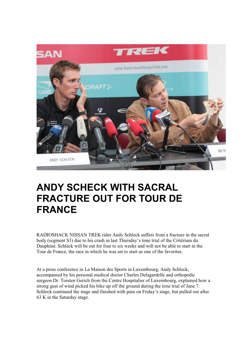 Andy Scheck with Sacral Fracture out for Tour De France