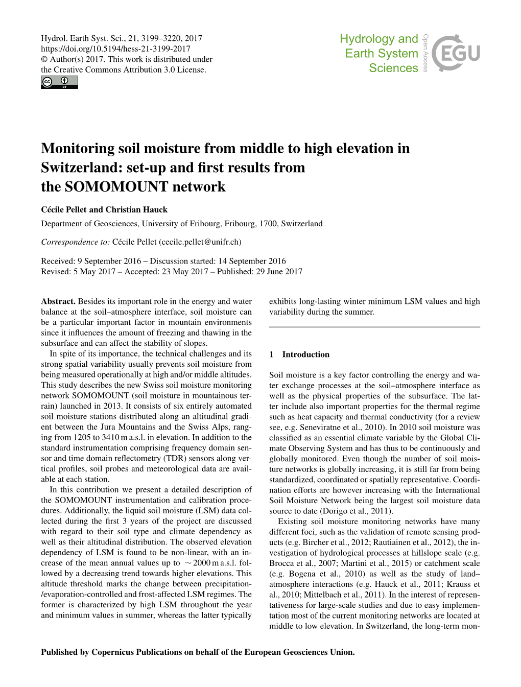 Monitoring Soil Moisture from Middle to High Elevation in Switzerland: Set-Up and First Results from the SOMOMOUNT Network