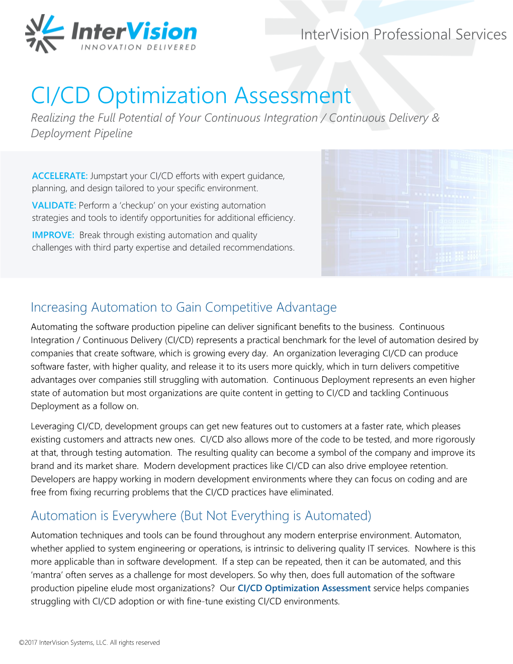 CI/CD Optimization Assessment Realizing the Full Potential of Your Continuous Integration / Continuous Delivery & Deployment Pipeline