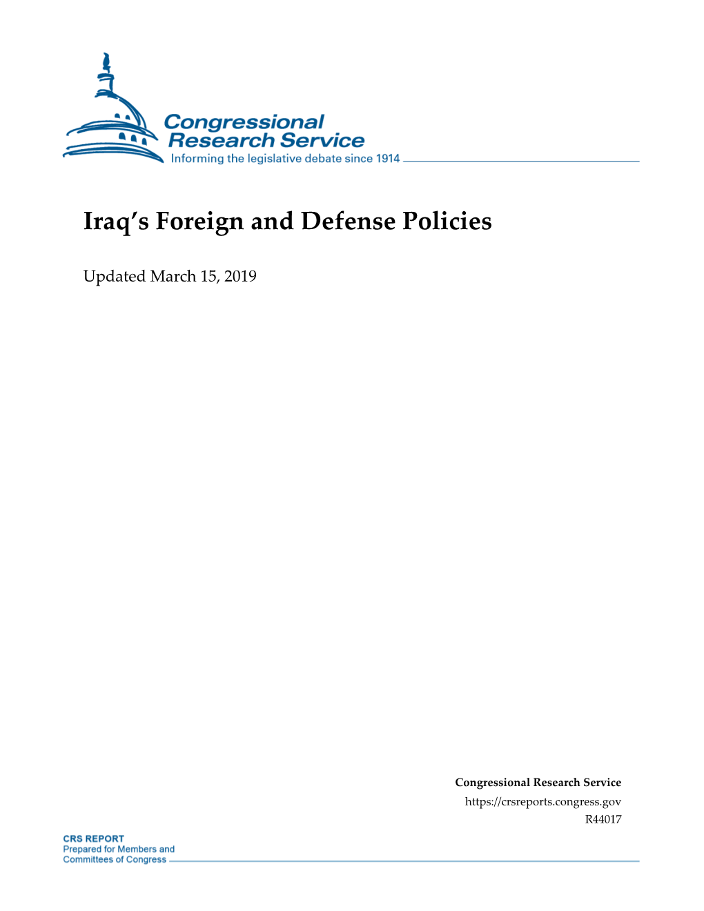 Iraq's Foreign and Defense Policies