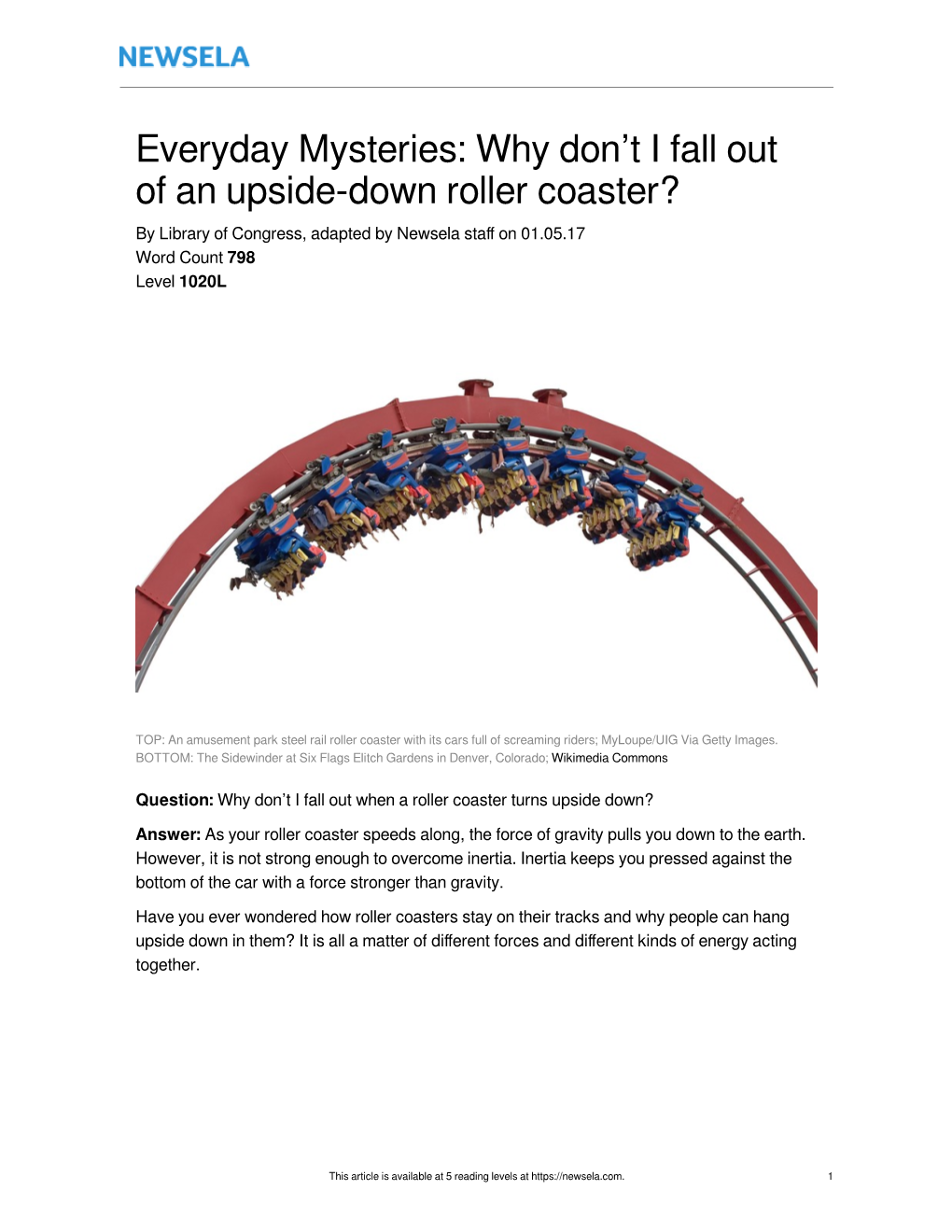 Everyday Mysteries: Why Don't I Fall out of an Upside-Down Roller Coaster?