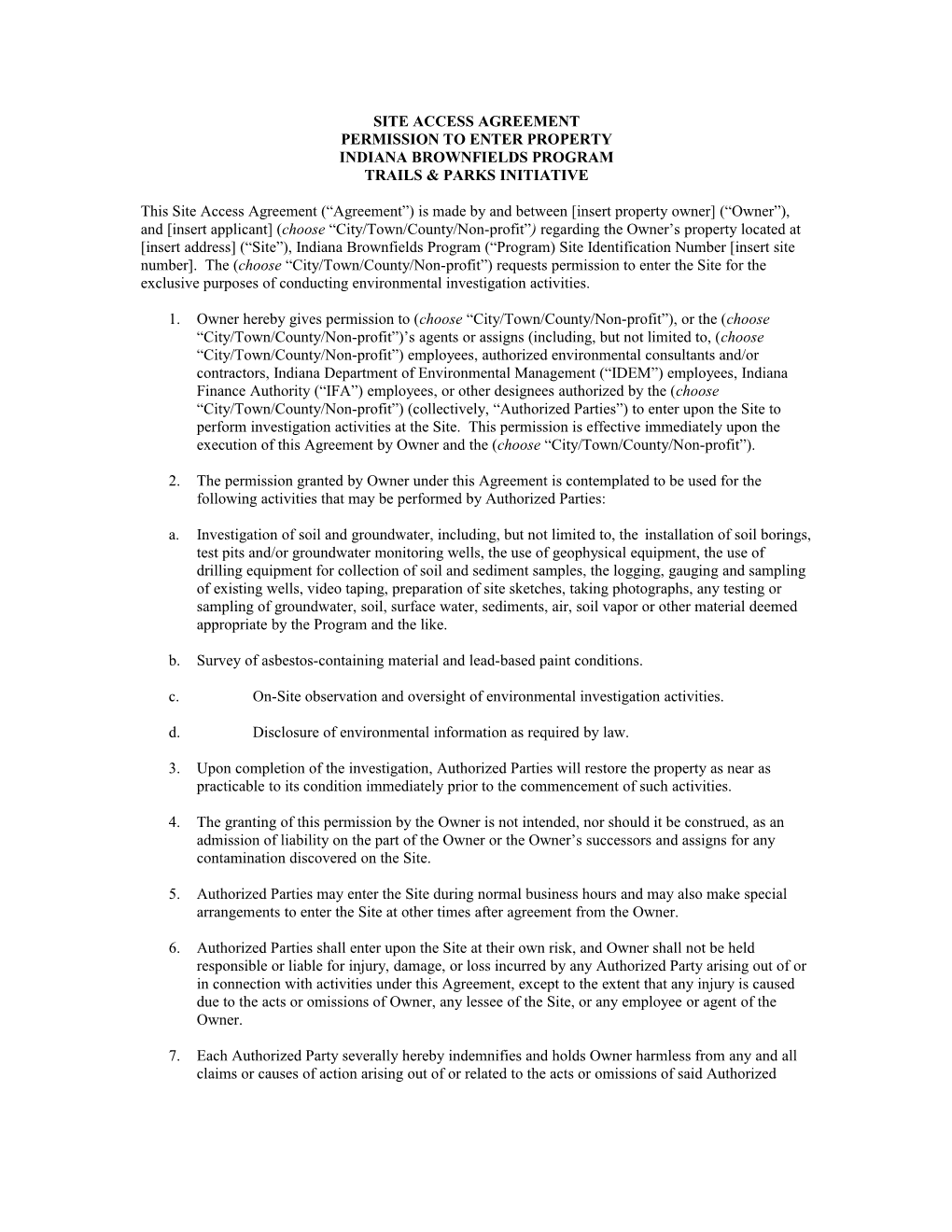 Site Access Agreement