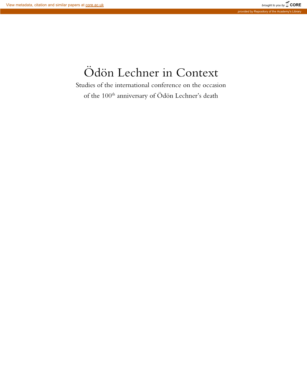 Ödön Lechner in Context