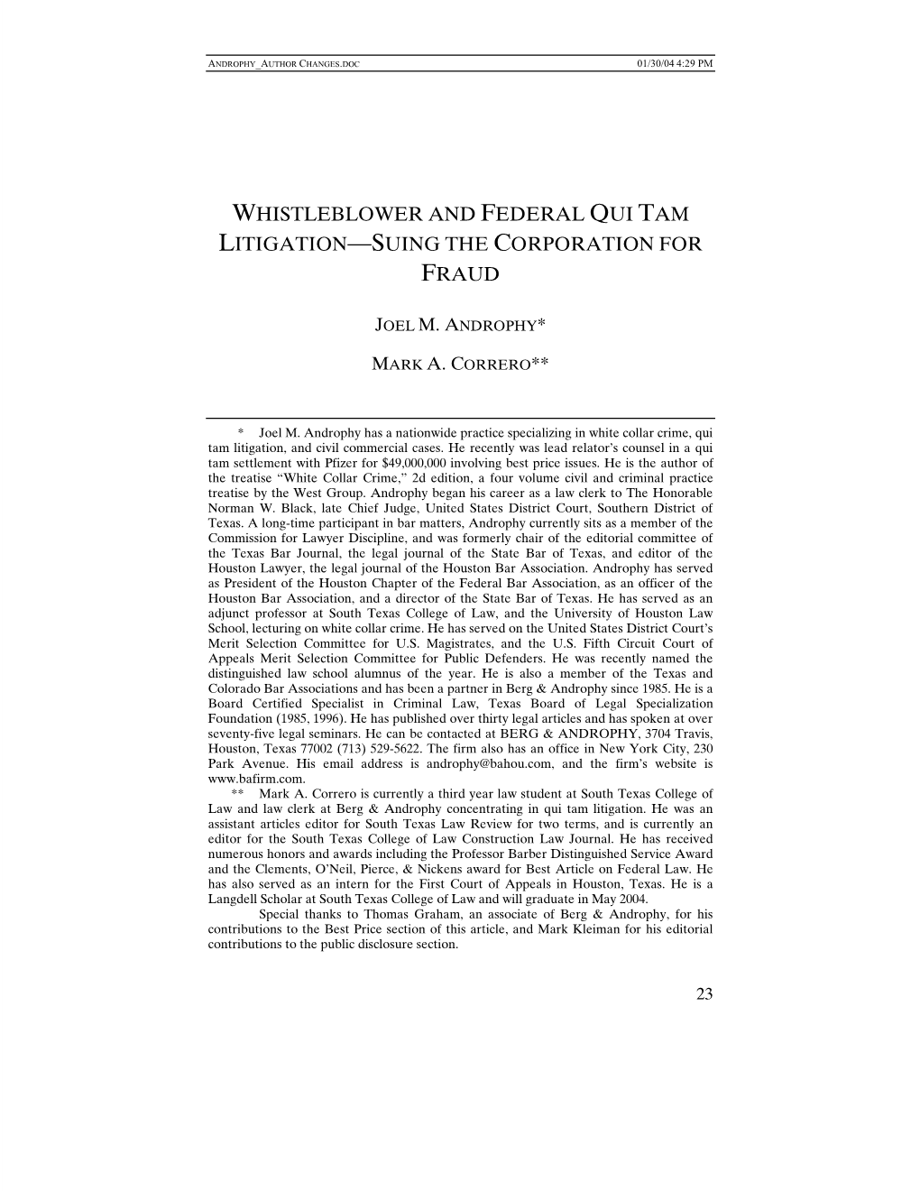 Whistleblower and Federal Qui Tam Litigation—Suing the Corporation for Fraud