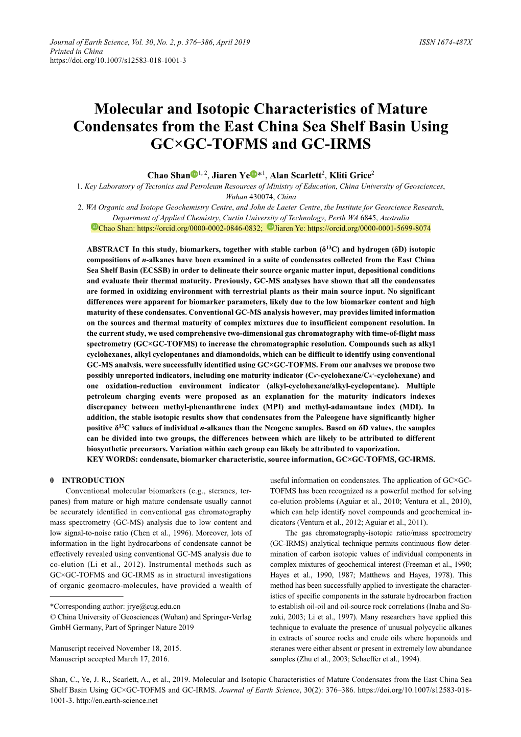 Molecular and Isotopic Characteristics of Mature Condensates from the East China Sea Shelf Basin Using GC×GC-TOFMS and GC-IRMS