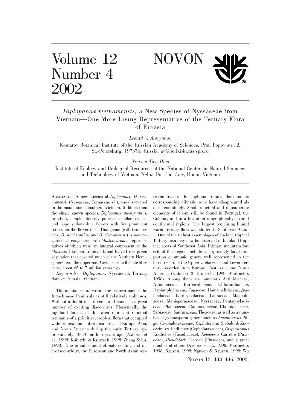 Volume 12 Number 4 2002 NOVON