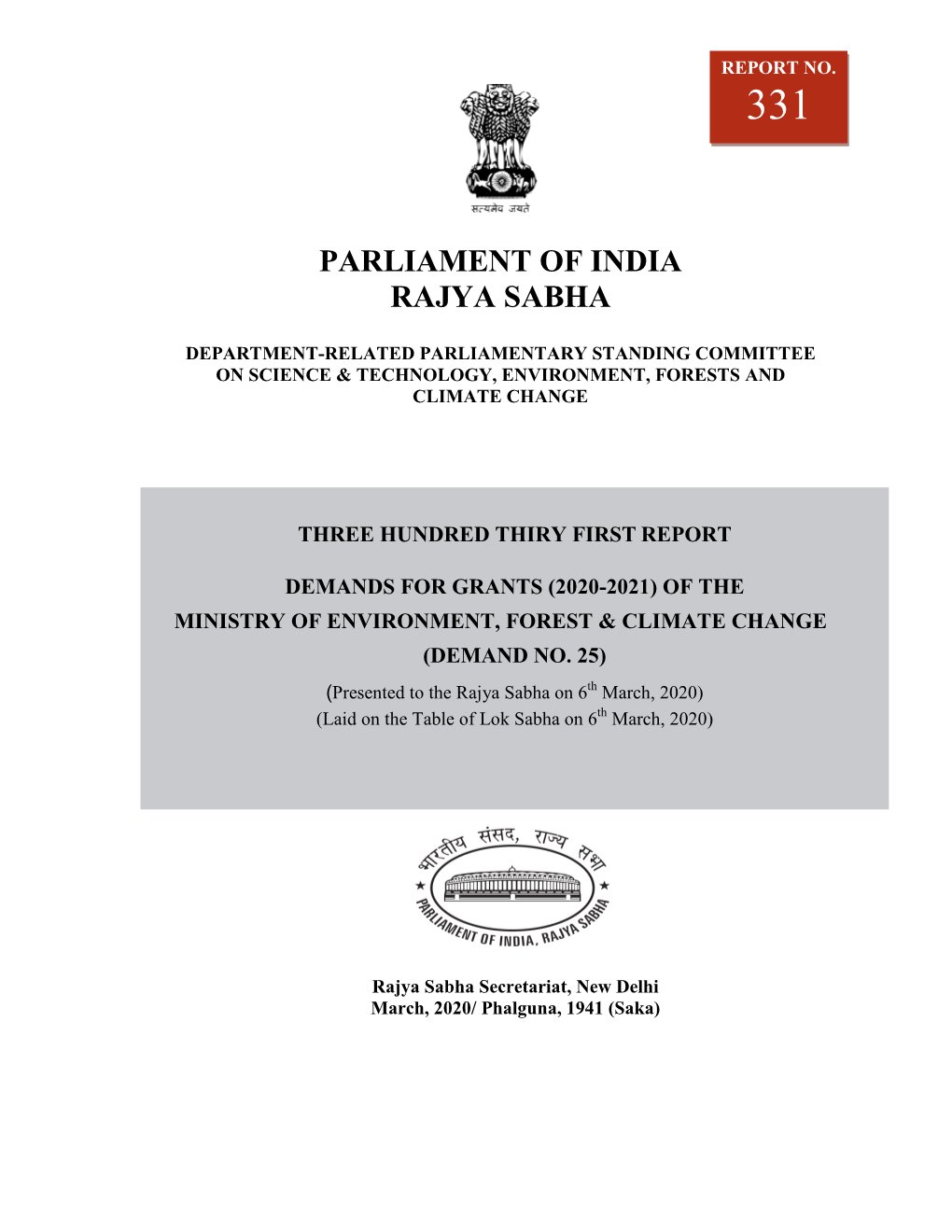 Parliament of India Rajya Sabha Department-Related Parliamentary Standing Committee on Science & Technology, Environment, Forests and Climate Change