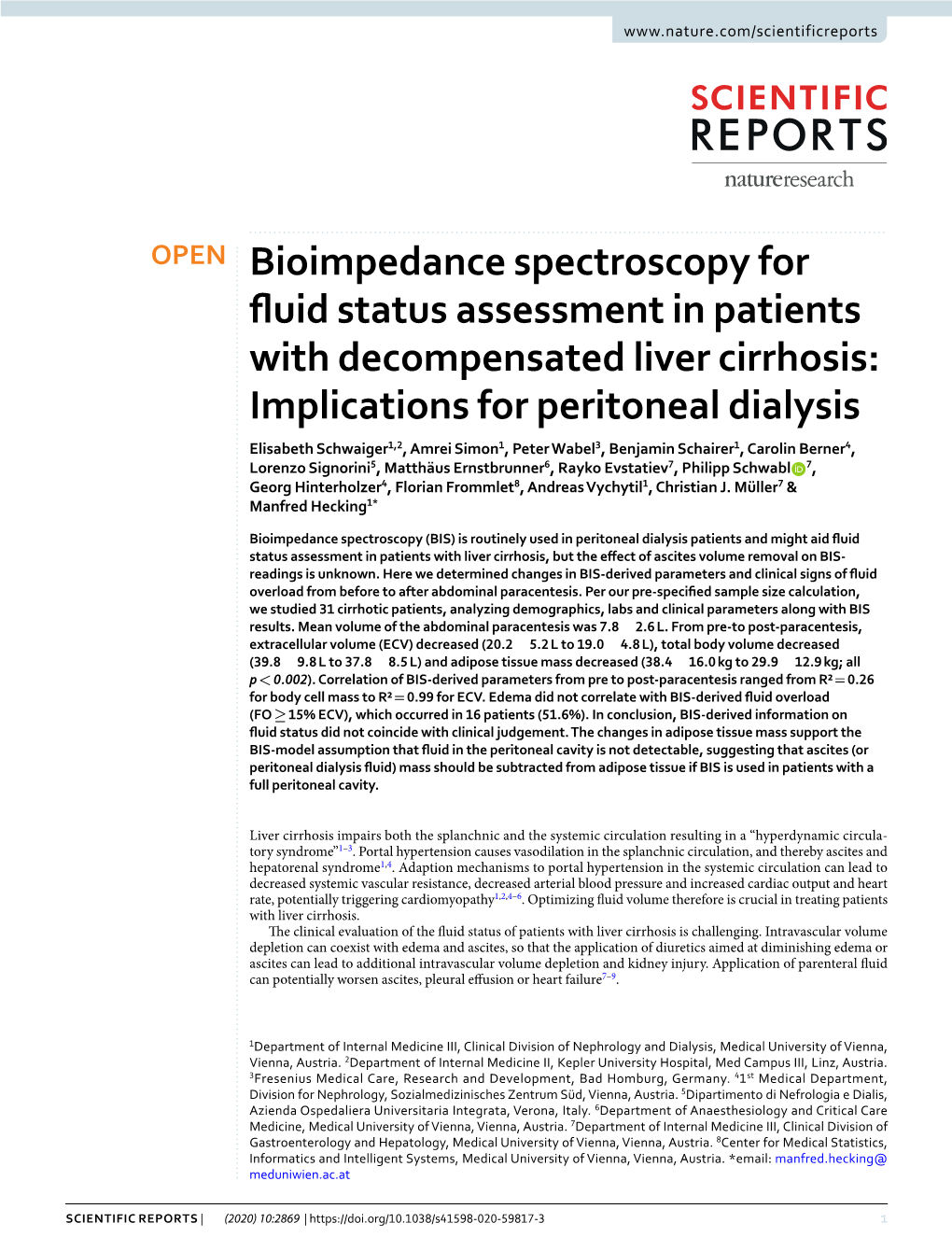 Bioimpedance Spectroscopy for Fluid Status Assessment In