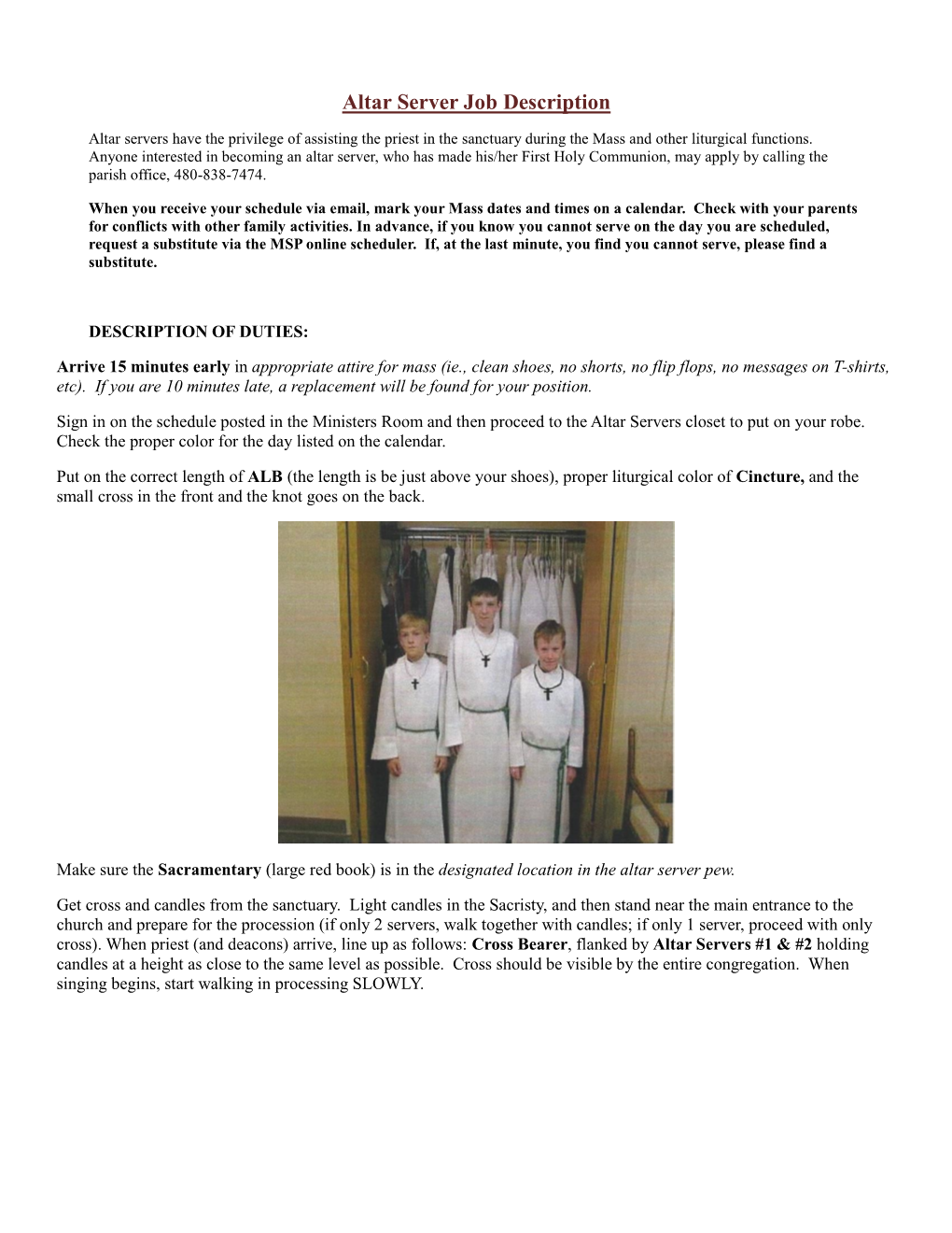 Altar Server Job Description