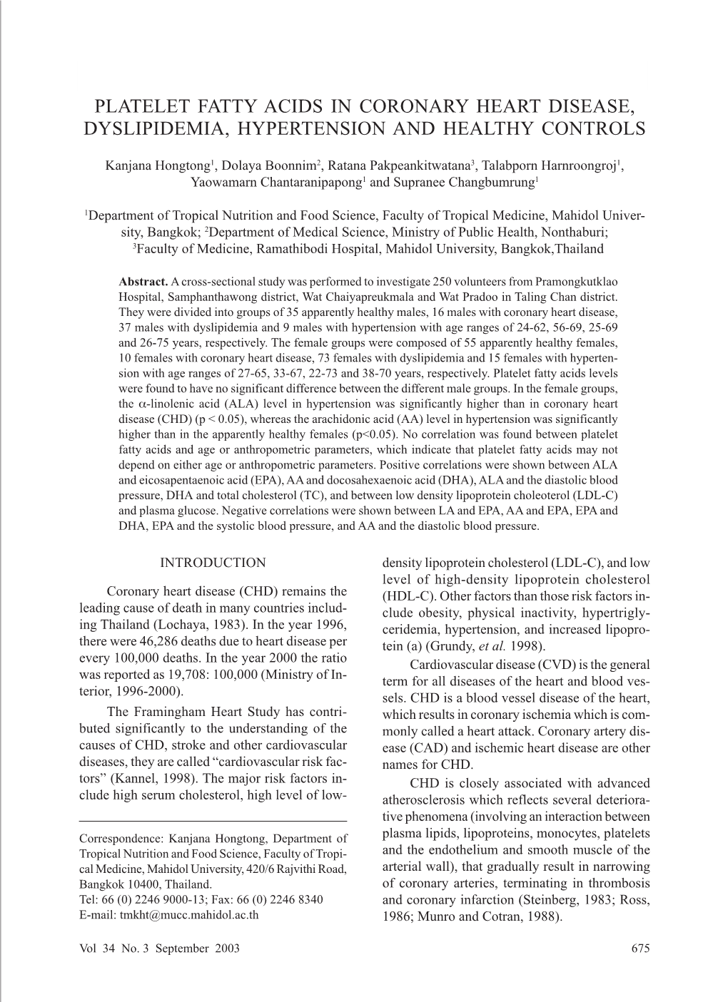 Platelet Fatty Acids in Coronary Heart Disease, Dyslipidemia, Hypertension and Healthy Controls